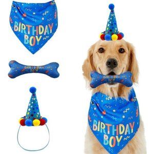Dog Birthday Boy Bandana Hat Toy Pet Happy Birthday Party Supplies Triangle Bibs